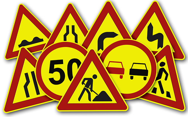 Дорожные знаки с желтым фоном (временные)